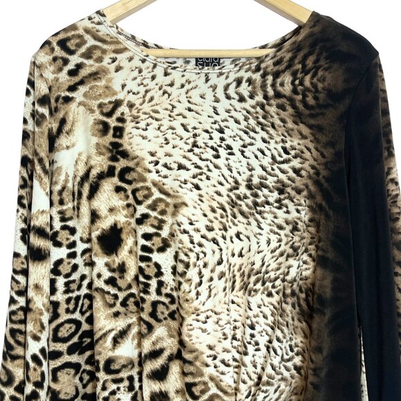 Clara Sunwoo Mixed Animal Print Top Size L Black Knotted Stretch Knit Blouse - Picture 3 of 11